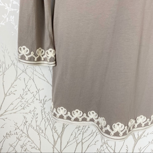 INC International Concepts Taupe Embellished Pima Cotton V-Neck Top Large - Picture 6 of 12